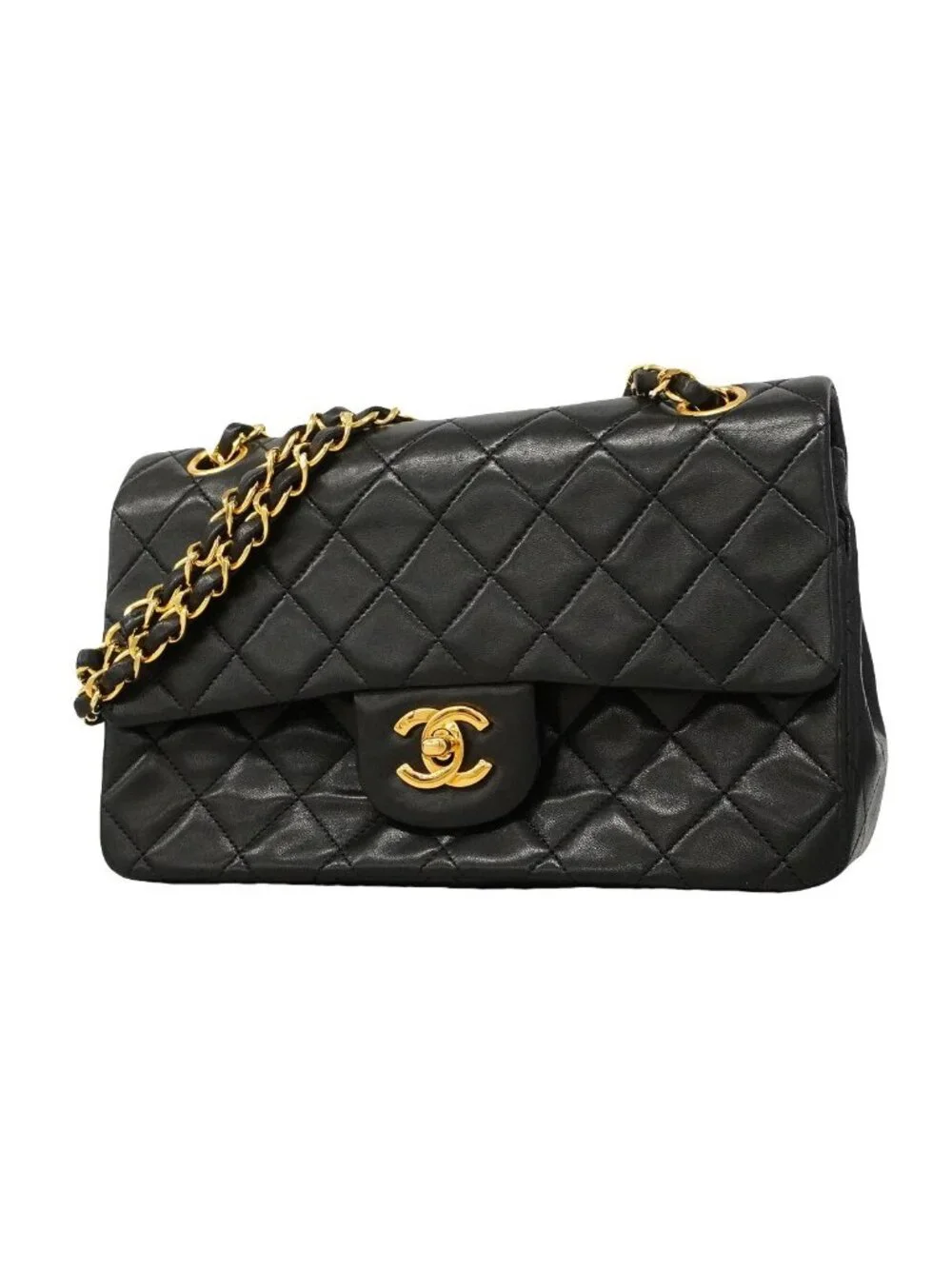 Chanel Shoulder Bag Quilted Lambskin Black Gold
